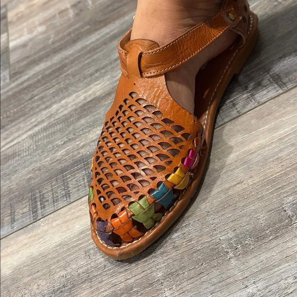 Women’s Mexican Huaraches Shoes Leather Loafer Brown size 8